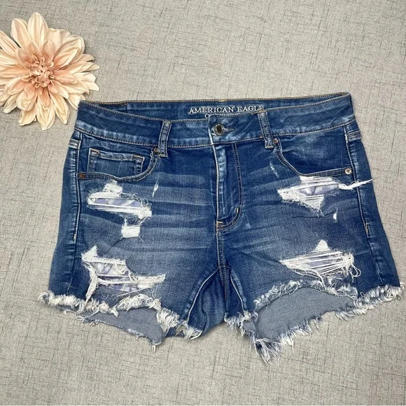 American Eagle Midi Distressed Jean Shorts 12 - Picture 2 of 7